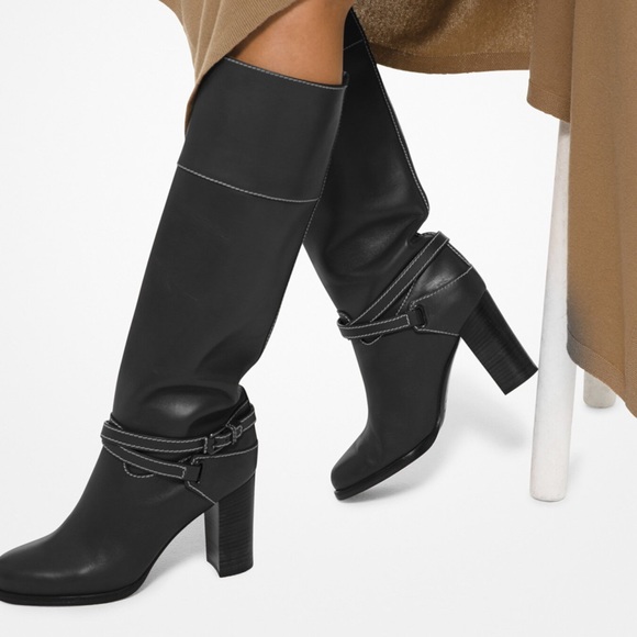 MICHAEL KORS COLLECTION ITALY DERRY LEATHER TALL BUCKLE BOOTS BLACK NIB SZ 8 - Picture 6 of 8